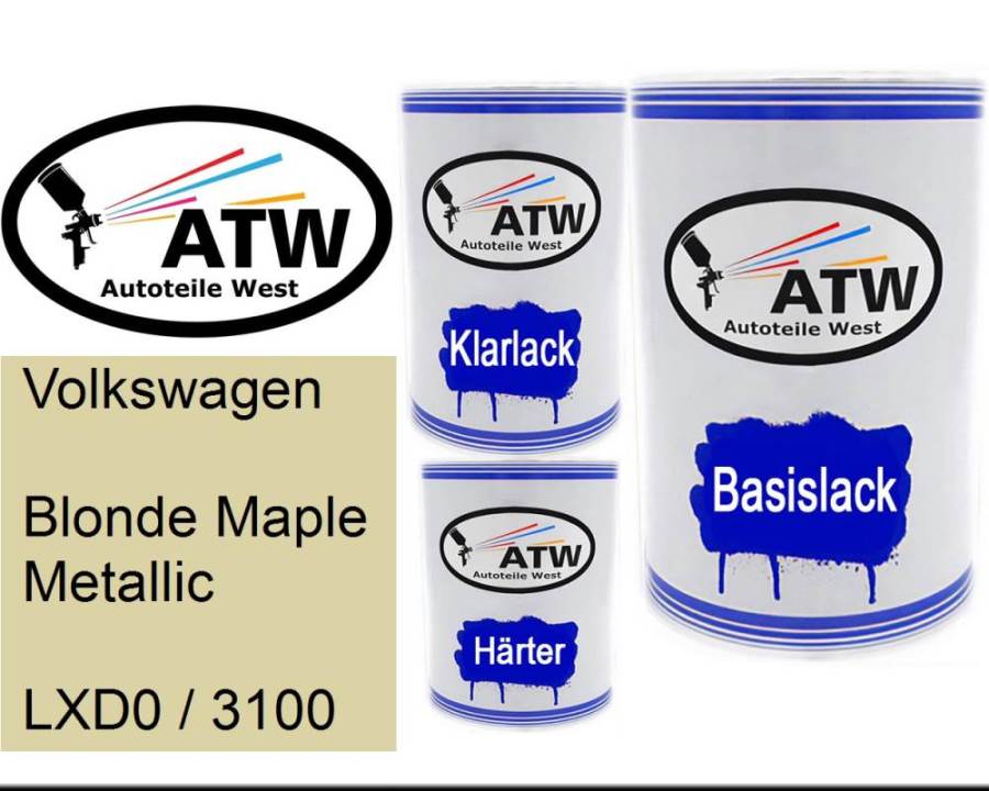 Volkswagen, Blonde Maple Metallic, LXD0 / 3100: 500ml Lackdose + 500ml Klarlack + 250ml Härter - Set, von ATW Autoteile West.